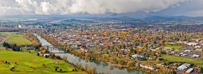ariel view of Corvallis, Oregon from northeast